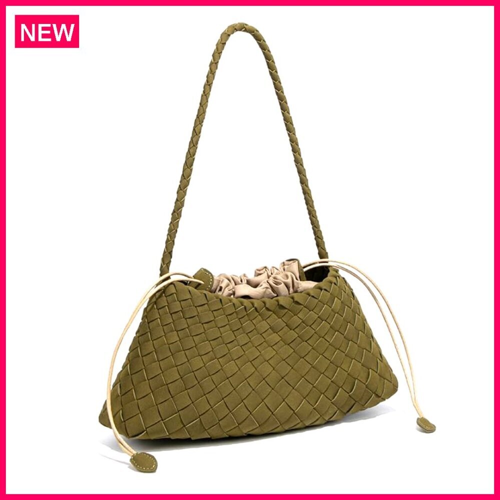Suede Woven Hobo Tote Bag, 12.6" Capacity, PU Leather Shoulder Purse - Picture 5 of 8